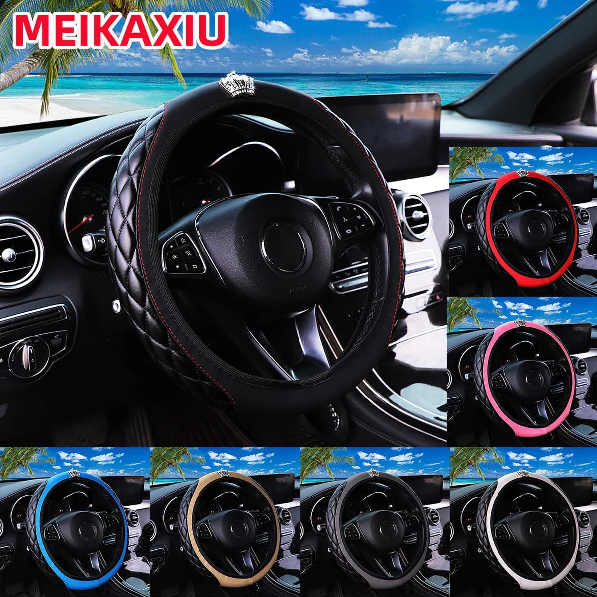 Embroidered crown in soft leather with diamonds. Car Blingbling without cover with inner ring. Car decoration from 38 cm.