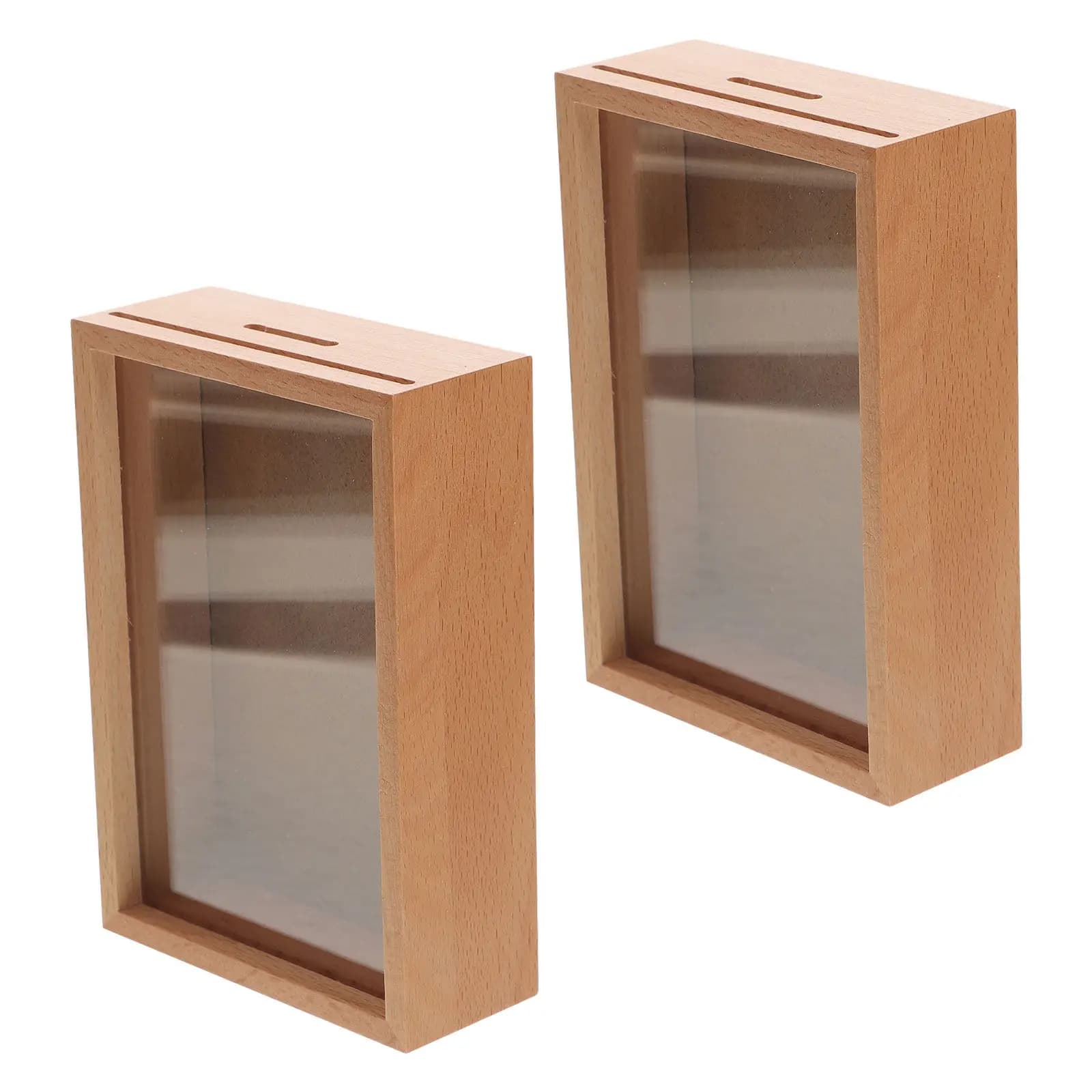 2Pcs Wooden Coin Bank Shadow Box Picture Frame with Slot Top Loading Money Savings Holder for Kids Travel Fund Memory Display