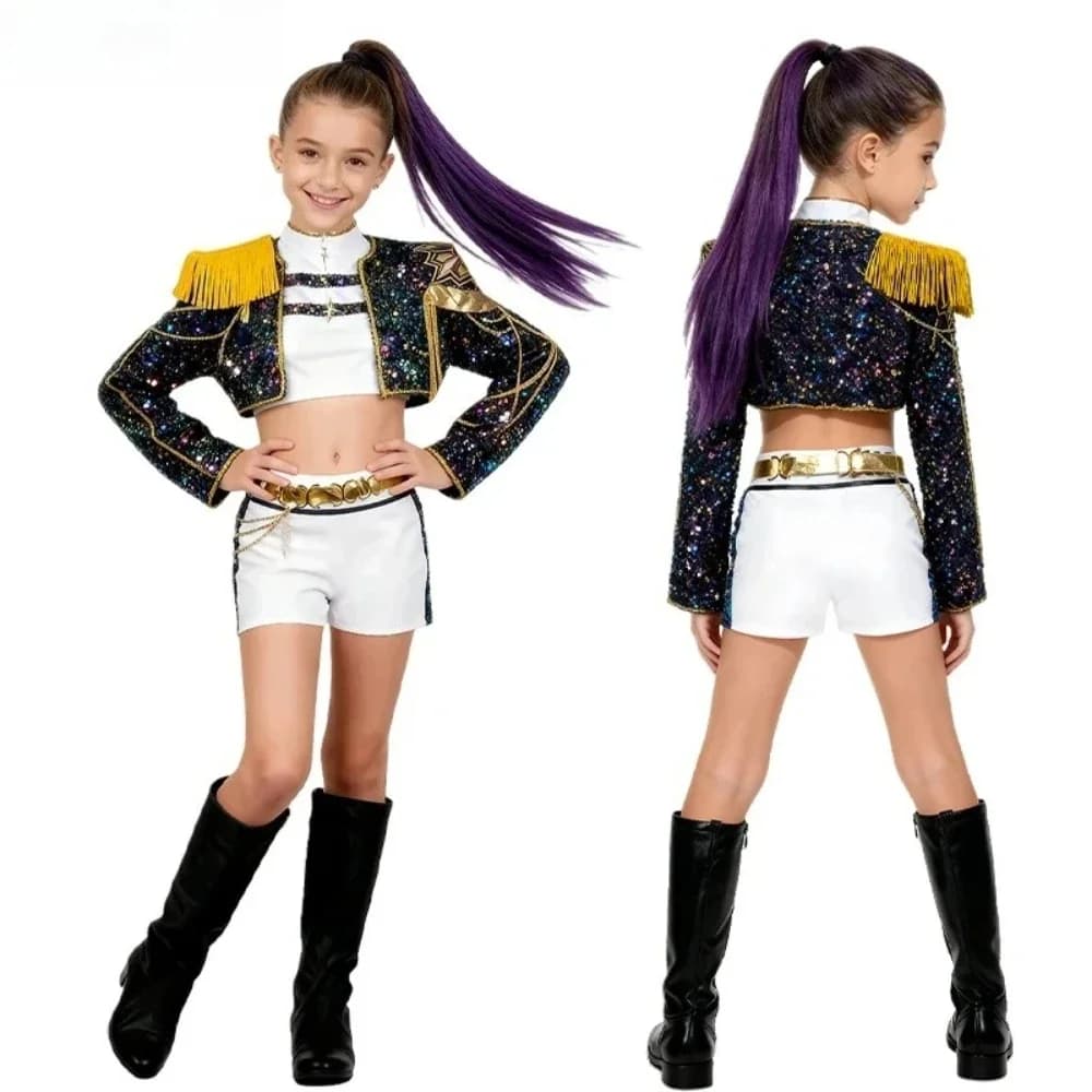 New Warrior K Pop Coating Rumi Costume Zoey Cosplay Mira Dresses Black Print 3D Girls Group Women Costumes Halloween Dresses