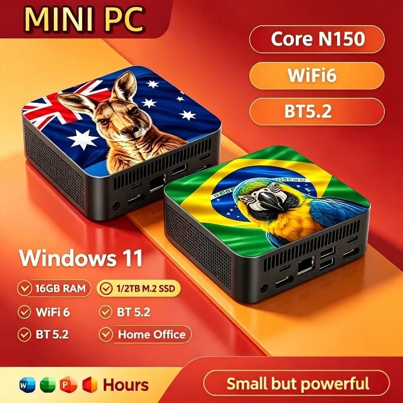 New Powerful Mini PC Computer Intel Core N150 PC Gaming Computer 16GB RAM 1TB M.2 SSD WiFi 6 BT5.2 4K HD Portable Desktop Pc