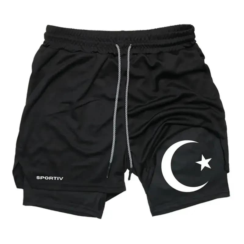 Pantaloncini Sportivi 2-in-1 Traspiranti da Uomo per Allenamento, Corsa, Palestra, Asciugatura Rapida con Tasca e Porta Asciugamano, Abbigliamento Sportivo per Ciclismo