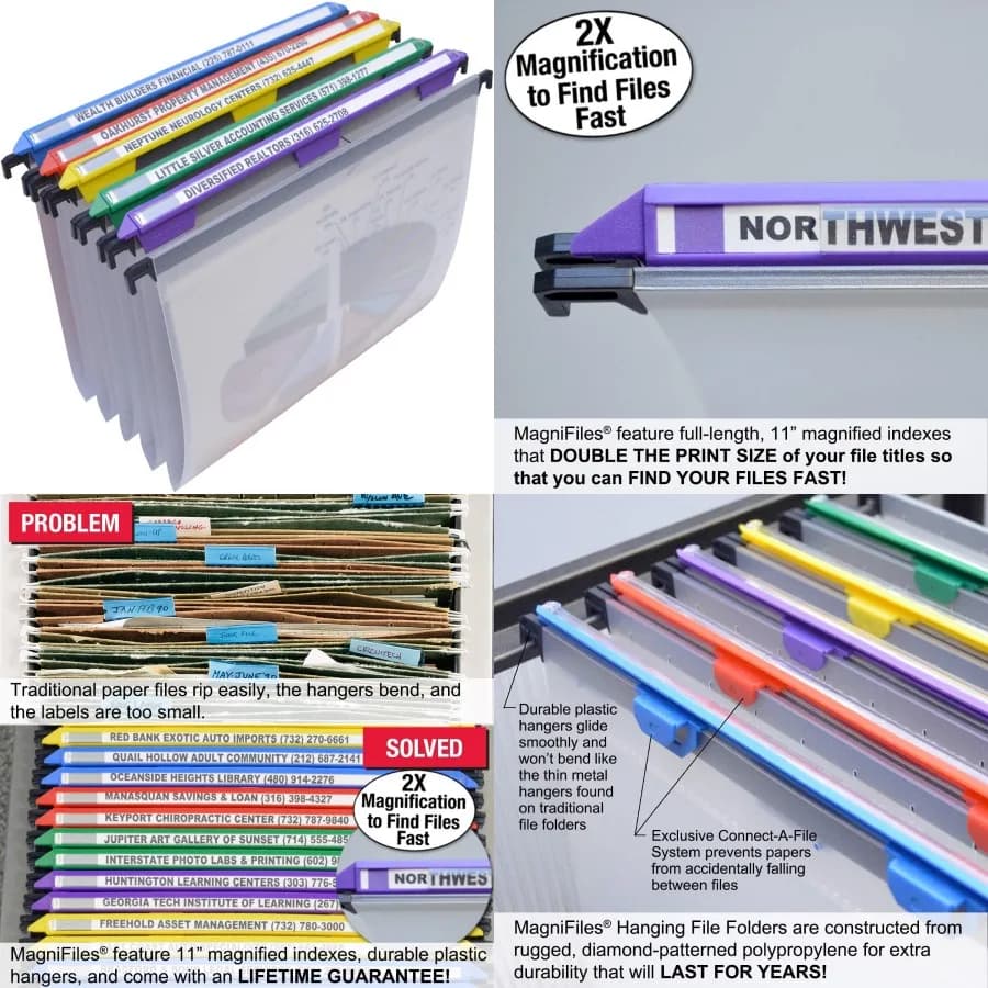 Ultimate Office MagniFile Cartelle portadocumenti sospese Dimensioni lettera con fondo a V con indici ingranditi da 11 pollici che doppi la dimensione del tuo