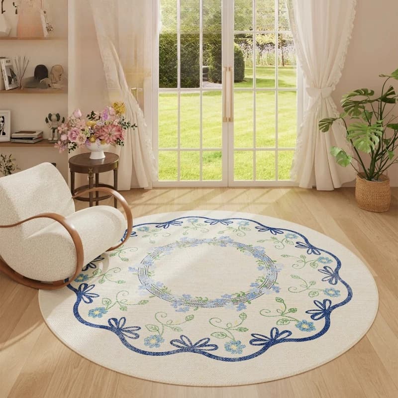 Tappeto Rotondo in Stile Francese per Camera da Letto, Tappeti Spessi e Morbidi per Soggiorno, Tappetino Soffice per Pavimento, Tappeto con Motivi Floreali per Casa