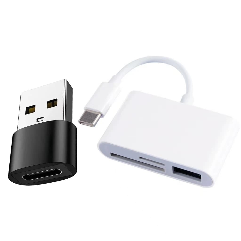 Adattatore Type-C Tre-in-Uno, Lettore di Schede TF SD, Interfaccia OTG USB C 2.0 e Adattatore da USB-C Maschio 2.0 a USB-A
