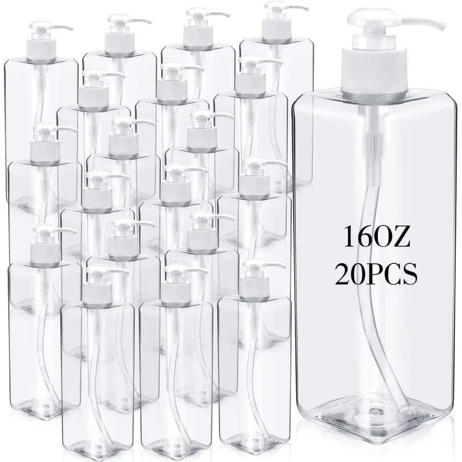 Confezione da 16 once Bottiglie vuote in plastica da 500 ml Contenitori per shampoo riutilizzabili con pompa Bottiglie dispenser di sapone quadrate leggere per Esse