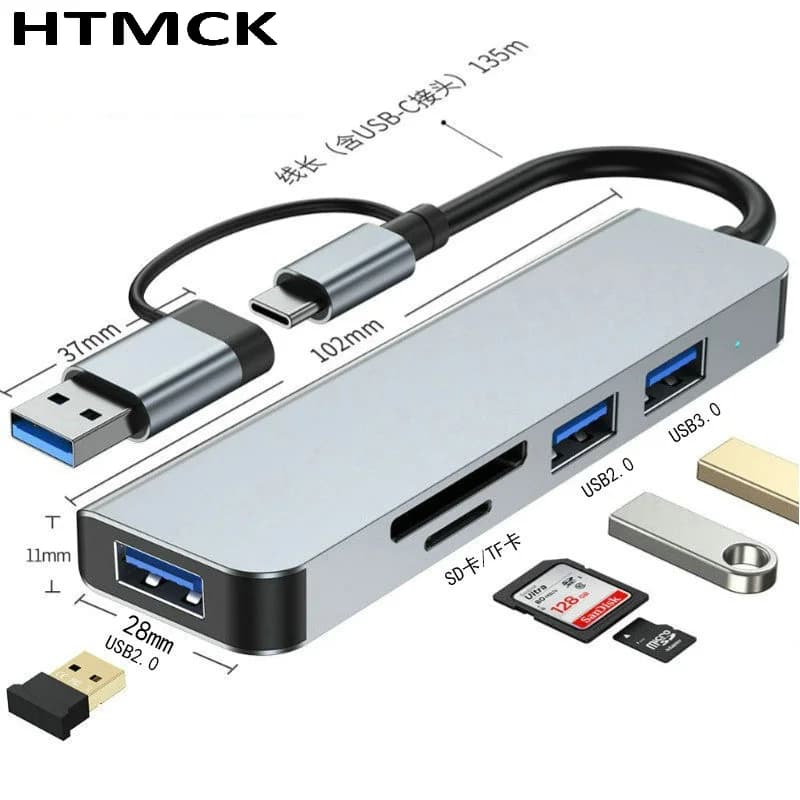 USB Hub C Splitter USB Extender USB 8 in 2 with 4 USB ports 1 USB port TF/SD card reader Compatible audio output with MacBook