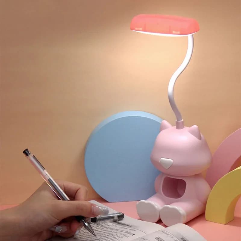 Lampada da scrivania creativa a Led da studio con supporto per telefono lampada da tavolo con regolazione del colore del comodino per la camera degli studenti dei bambini simpatiche luci notturne flessibili