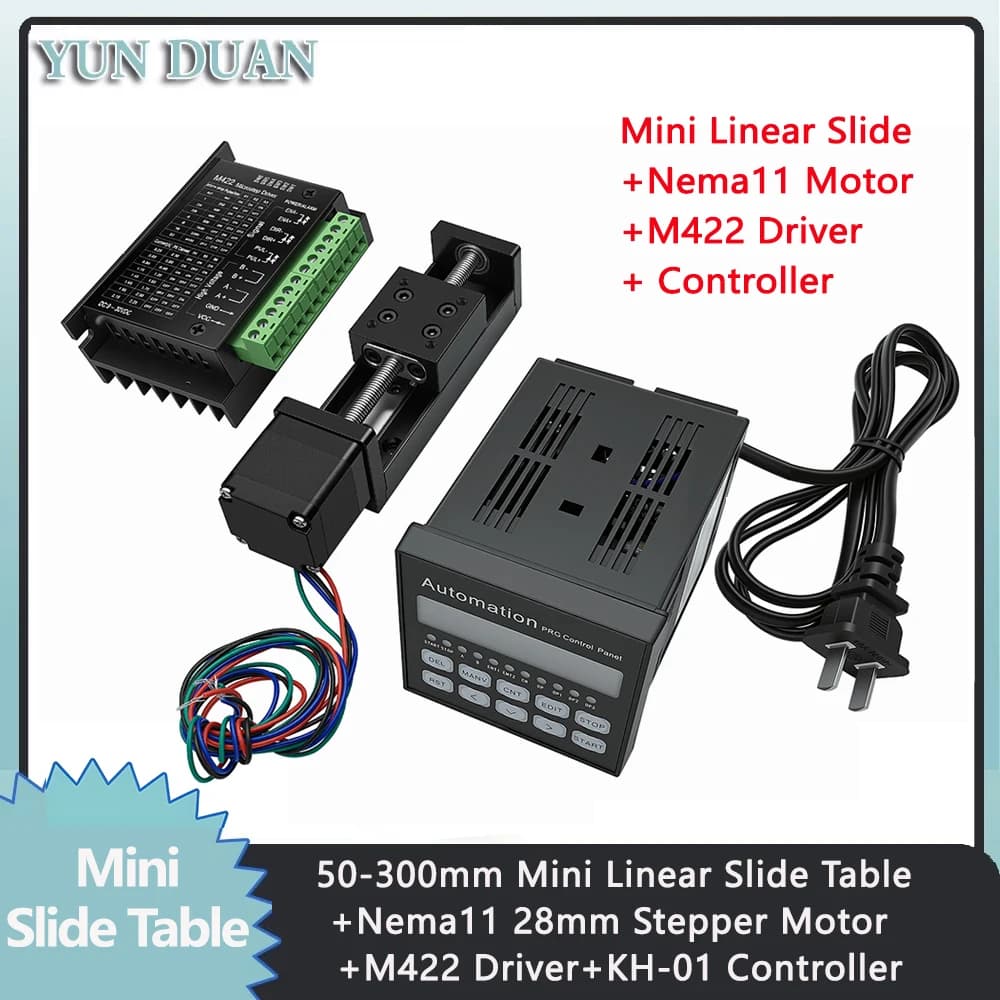 T Linear Guide with Slide Table, Race 50-300mm, Stepper NEMA11 Motor Control Kit, XYZ Axis CNC Linear Guide