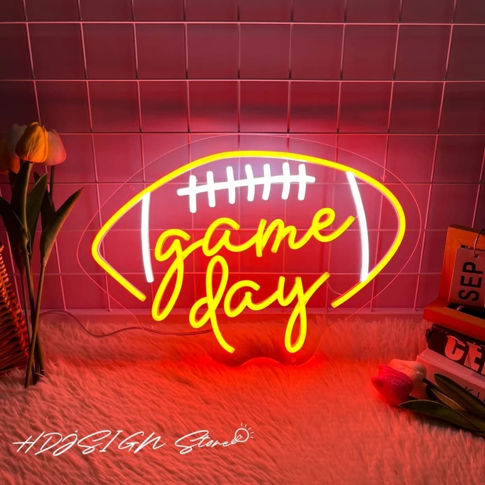 Rugby Game Day Insegna al neon Lettere luminose a led Decorazioni per la camera da letto Insegna al neon a led Home Party Sports Game Decor Luce al neon USB