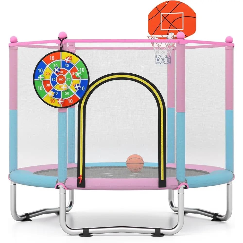 Trampolino per Bambini con Canestro da Basket, Set da Gioco 5ft, Rete di Sicurezza, Ideale per 3-6 Anni, Uso Interno ed Esterno