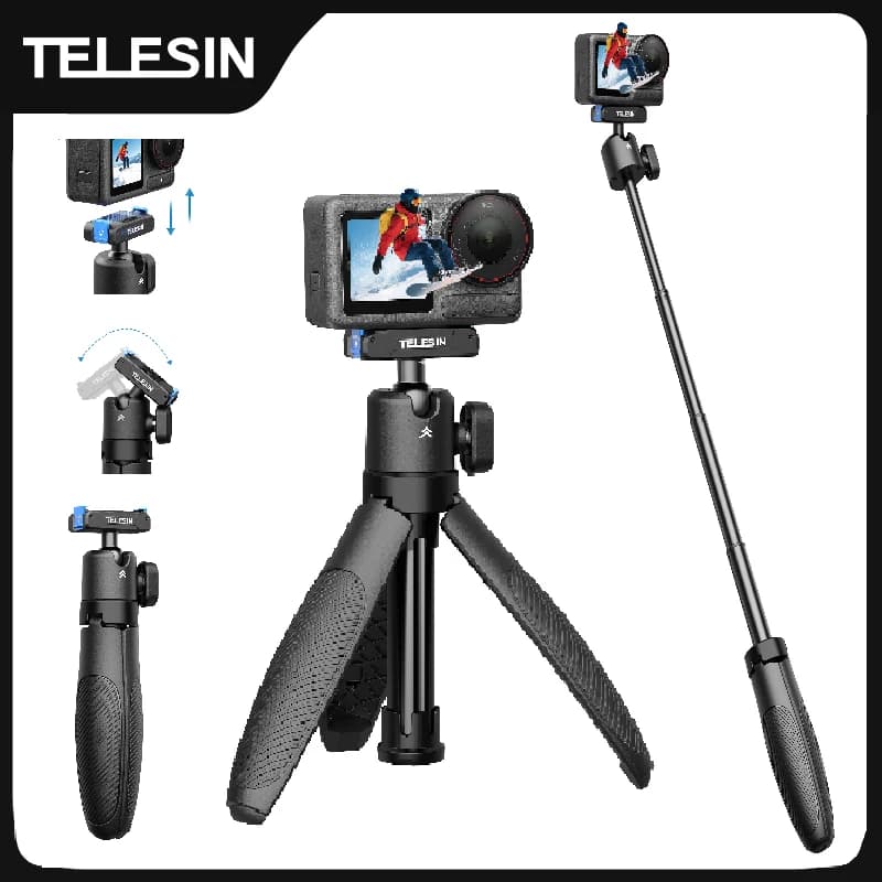 TELESIN Mini Selfie Stick Treppiede Supporto magnetico portatile a sgancio rapido per GoPro Hero 13 DJI Osmo Action 3 4 5 Impugnatura