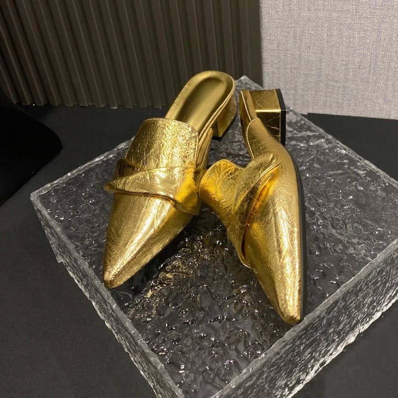 Fashionable women's brief-on Slippers with wide heel and pointed tip in summer with non-slip skirt with wrapped head and half resistance