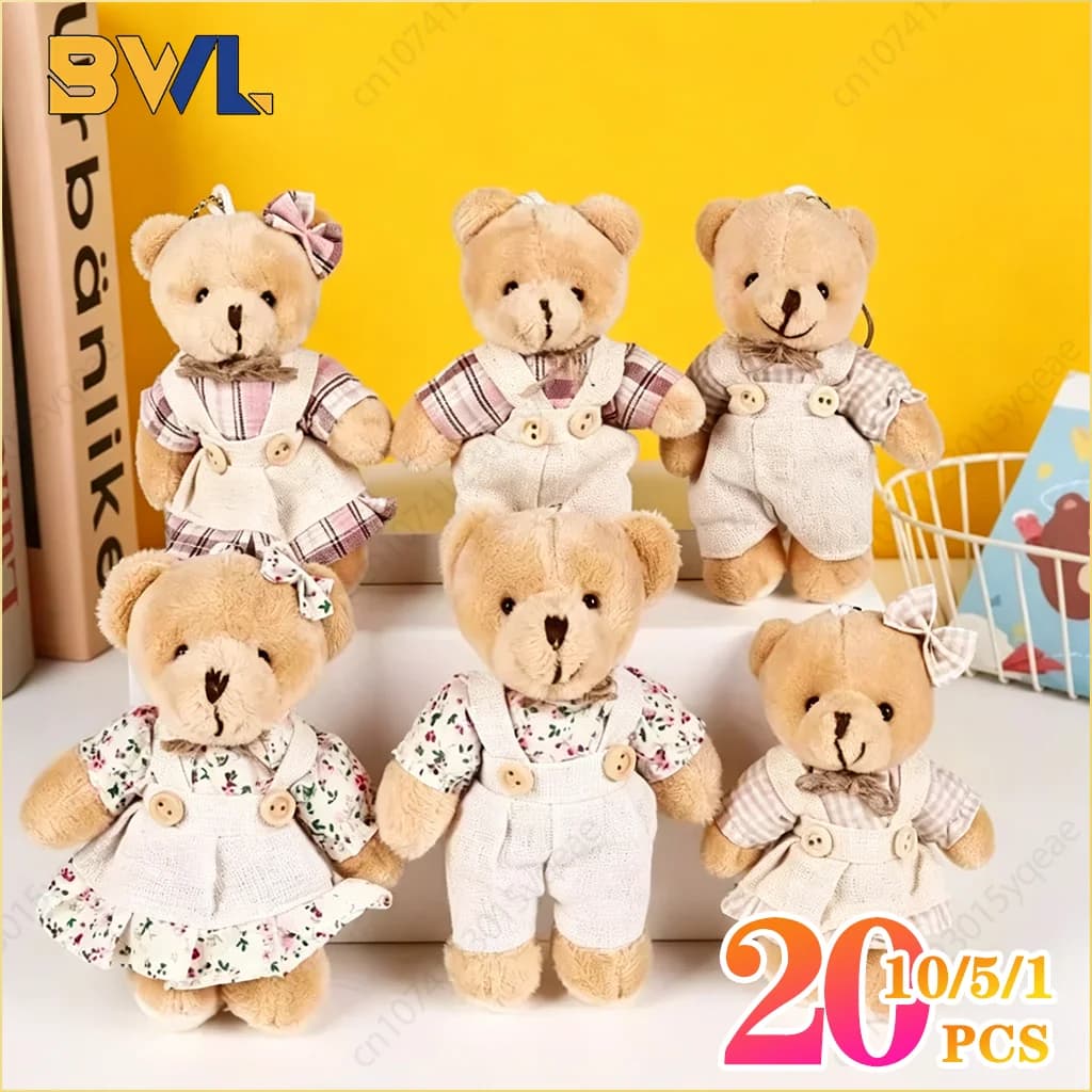 1-20PCS Cute Little Bear Plush Wear Clothes Couple Keychain Cartoon Bear Charm Keychain Key Ring Decor Supplies Children's Gifts
