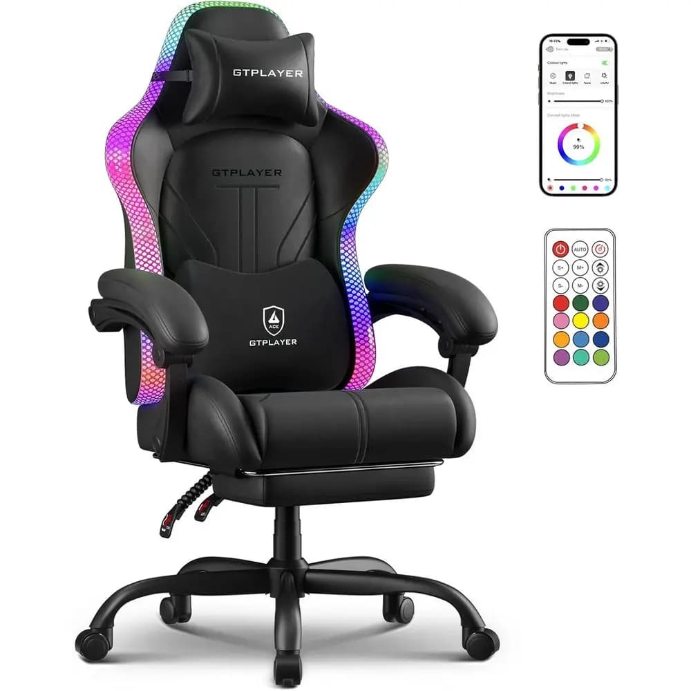 Sedia da gaming, sedia da computer con luci LED RGB, sedia ergonomica con schienale alto per adulti con poggiapiedi, sedie da ufficio reclinabili, Linka