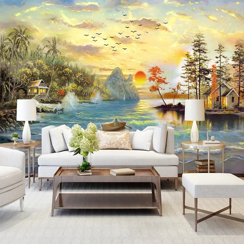 Custom Natural Landscape Wall Art Wallpaper Mural Home Decor Painting 3D Oil Painting TV Sofa Background Wall Covering Backdrop