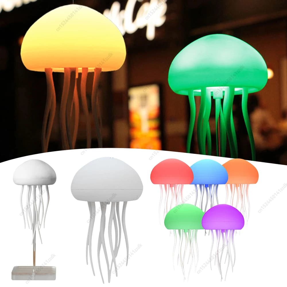 Luce notturna con meduse dei cartoni animati con tentacoli rotanti Lampada da comodino con meduse di tipo C Ricarica per la decorazione della casa della camera da letto dei bambini