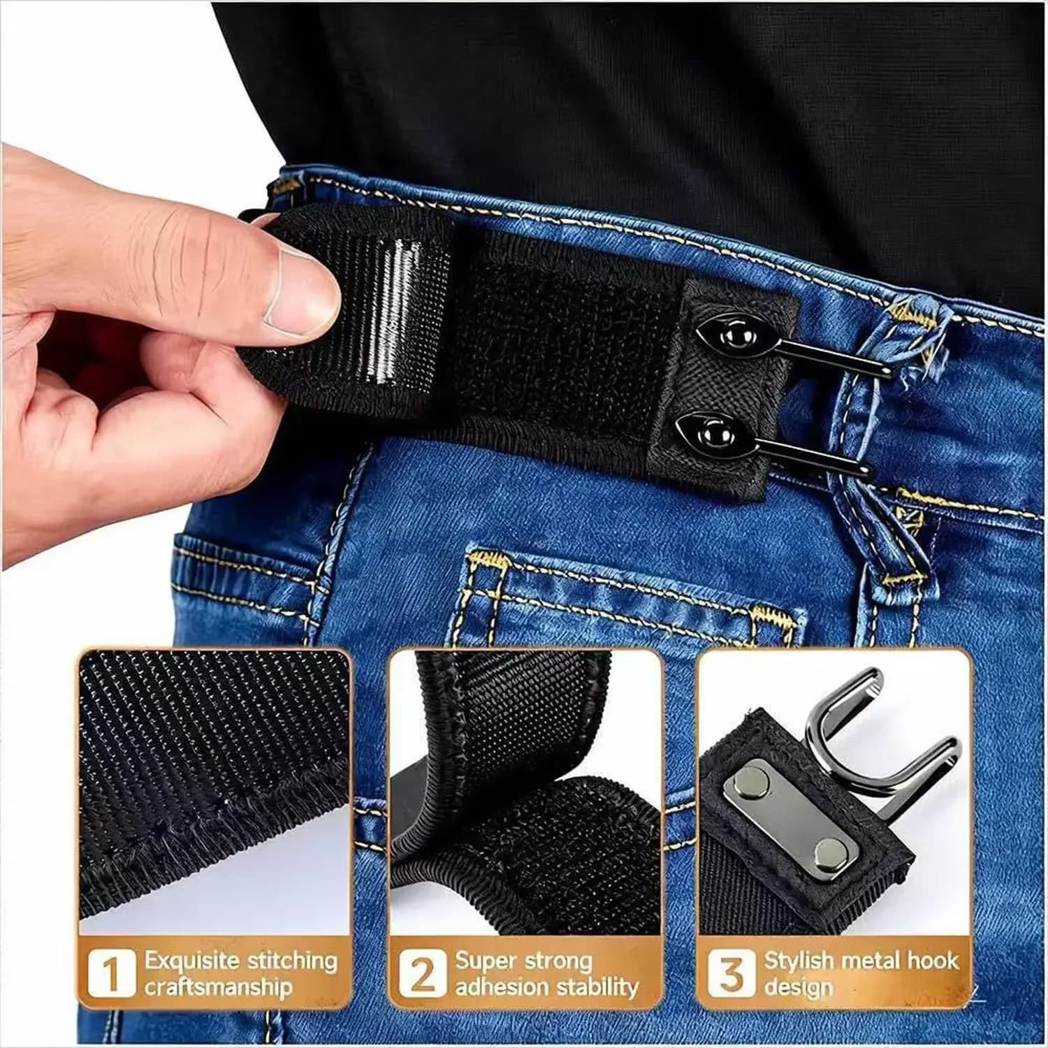 Elastic belt with metal hook, 1/2 pieces, unisex, functional, adjustable, comfortable, for everyday work