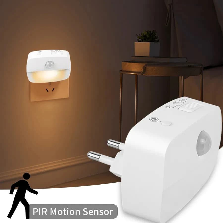 LED Night Light Motion Sensor Light 220V EU Plug In Intelligent Motion Sensor Warm and White Night Lamp Double Color