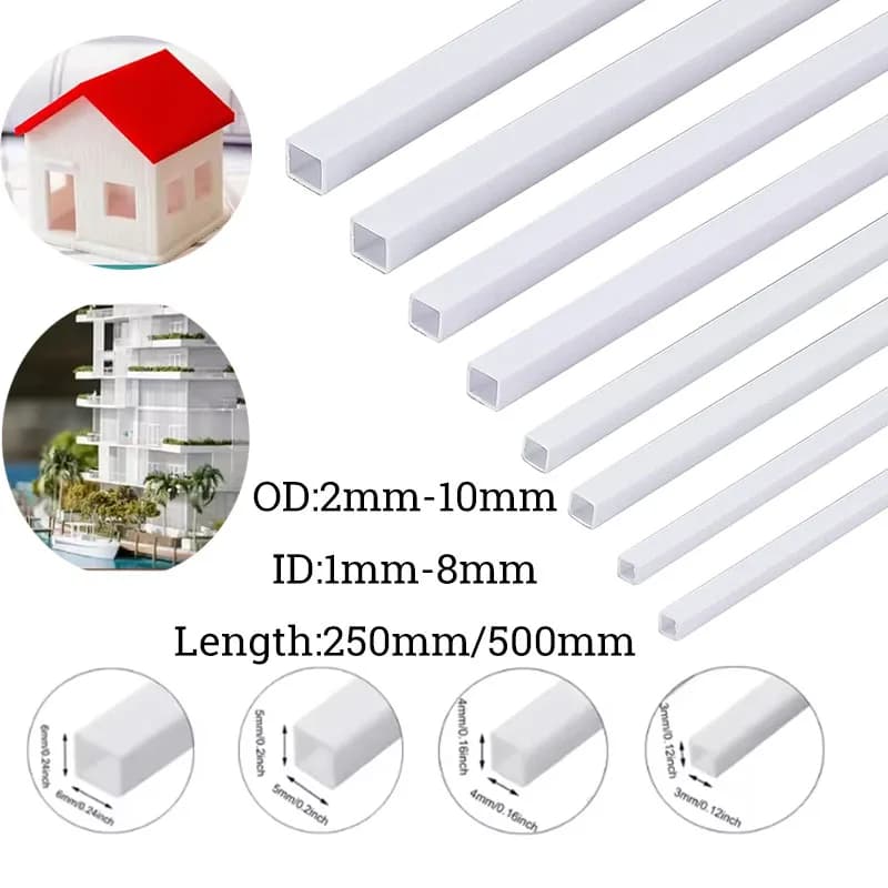 10/30 pz Plastica ABS Tubo Quadrato Hollow Barra Quadrata Aste Asta di Stirene per Tavolo di Sabbia FAI DA TE Modellismo Architettonico