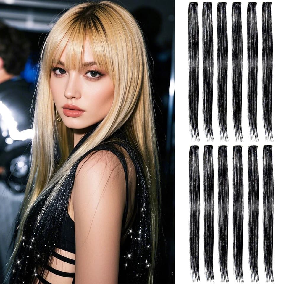 12 pieces of extension for synthetic colored hair with clip, easy to wear rainbow hair extension for women and girls