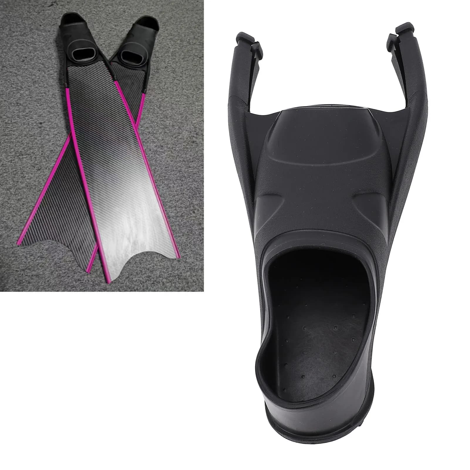 Copertura del piede per flipper per immersione Piede per pinna per apnea Lama lunga Piede per pinna per immersione ad ala lunga per attrezzatura per il nuoto Nero