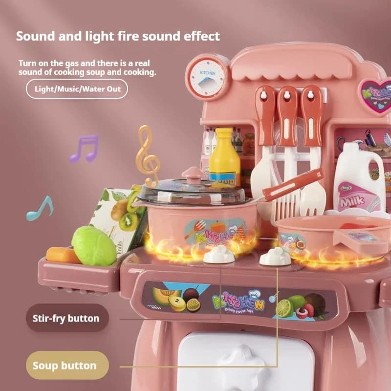 Set da Cucina Simulato con Luci e Suoni, Gioco di Cucina Realistico per Bambini, Set Educativo Interattivo per Bambini Piccoli