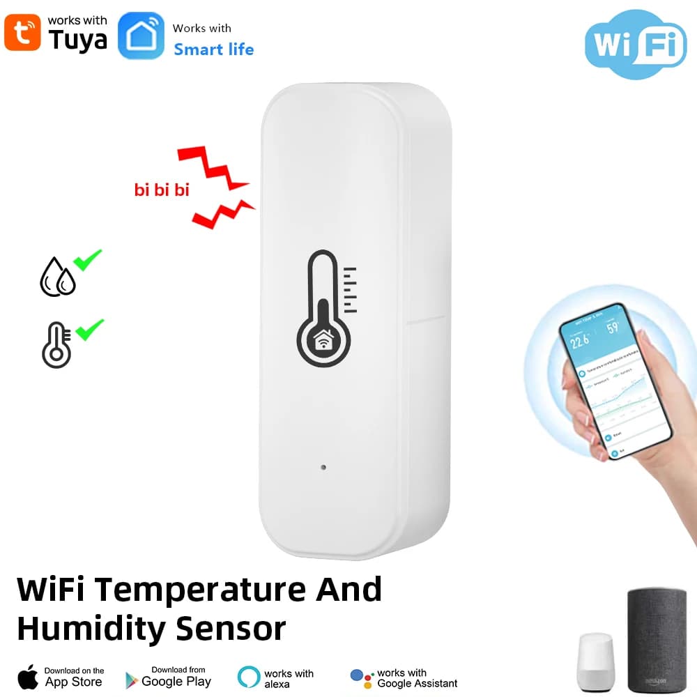 Sensore di temperatura e umidità WiFi Tuya Sensore di umidità interna Monitoraggio APP alimentato a batteria per Alexa Google Home Voice
