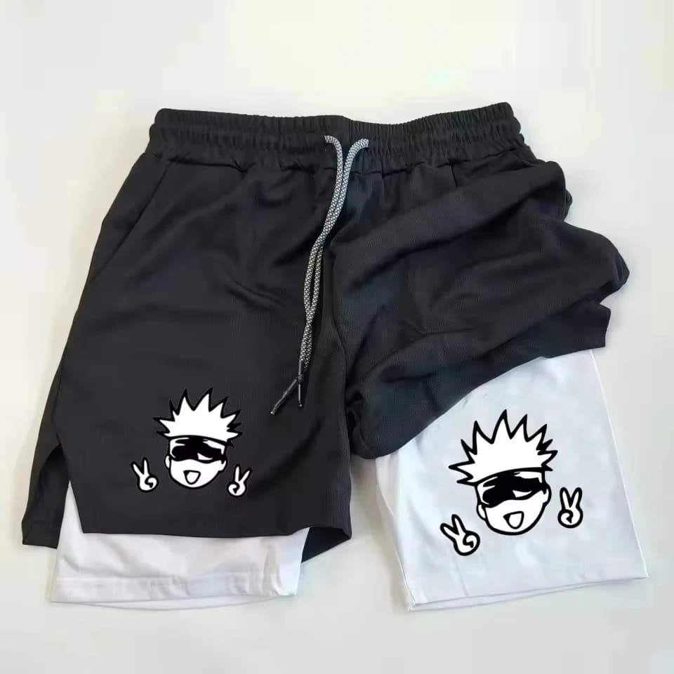 Pantaloncini sportivi a doppia copertura Allenamento fisico Abbigliamento sportivo da uomo Bodybuilding Sho Anime Jujutsu Kaisen Performance in palestra