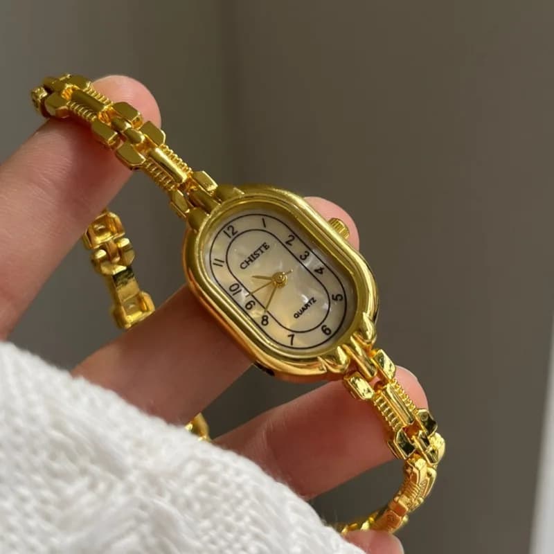 Brand bracelet Gold watch Fashion oval slim strap Bellevue dial Quartz watch women's luxury wristwatch Dropshipping watch