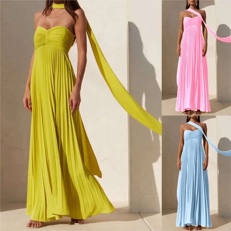 Elegant Long Sleeveless Dress with Straps, Sexy Evening Dress With Sleeveless And Back Discovery with Women's Feet