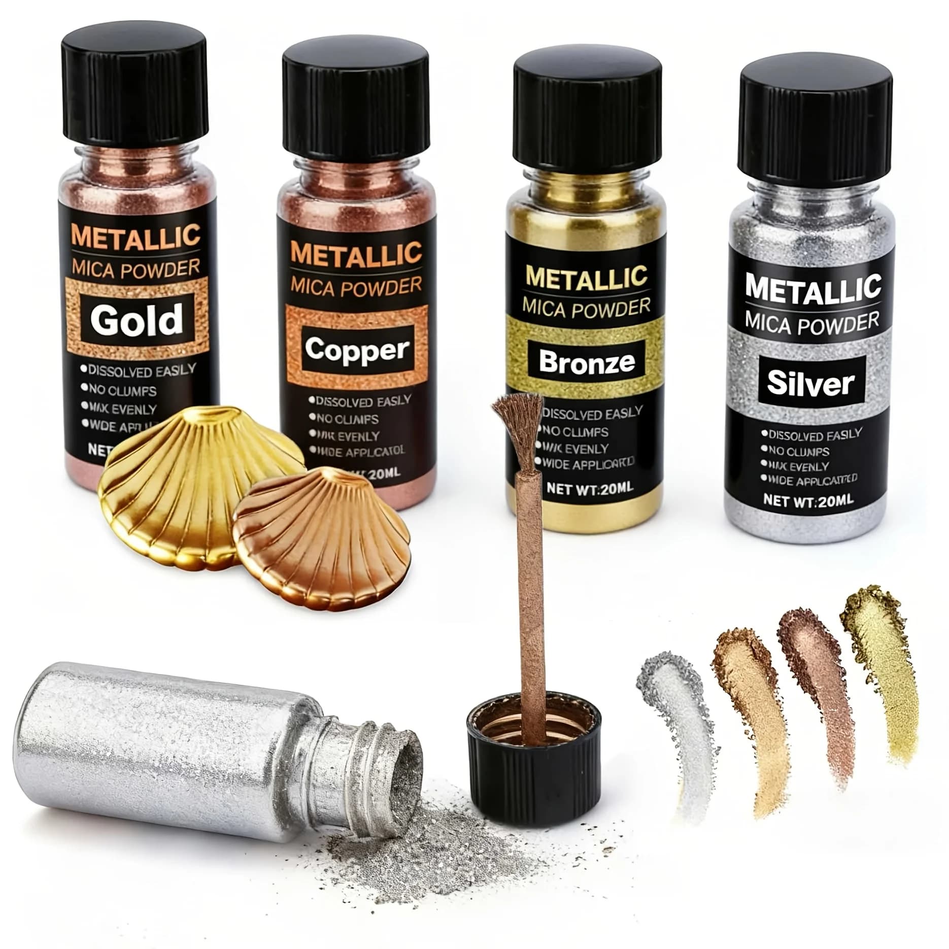 Polvere di Mica Metallica, Bottiglia di Polvere di Mica con Applicatore, Coloranti per Resina, Pigmenti Coloranti per Resina Epossidica, Argilla, Gioielli, Lattine