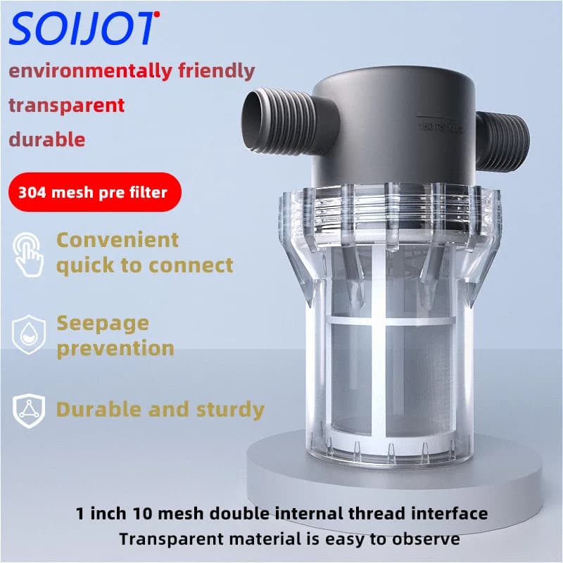 1/2 inch outdoor thread filter, 20 water pipes, 304 stainless steel filter, prefilter, tap water pipe filter, plastic transpare