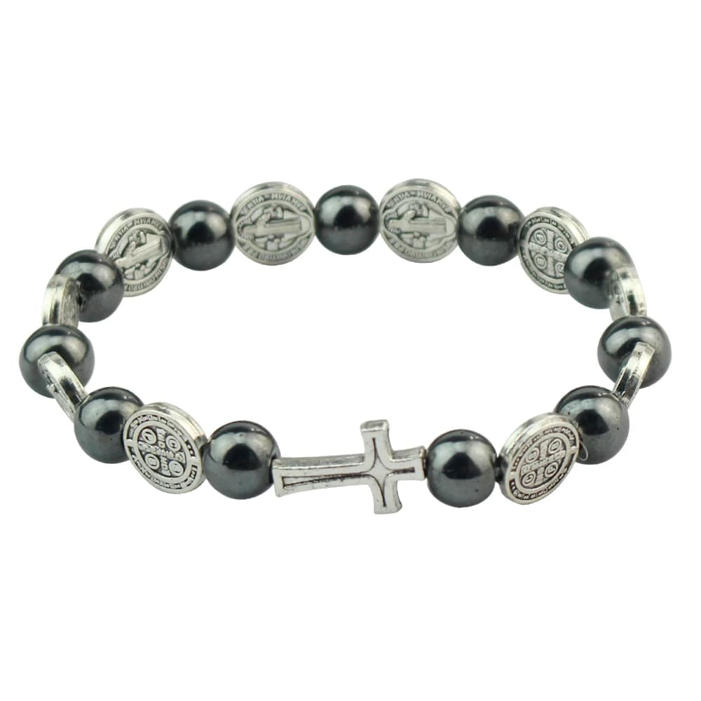 Bracciale rosario cattolico medaglia di san benedetto braccialetti di preghiera incrociati perline di ematite accessori per gioielli religiosi