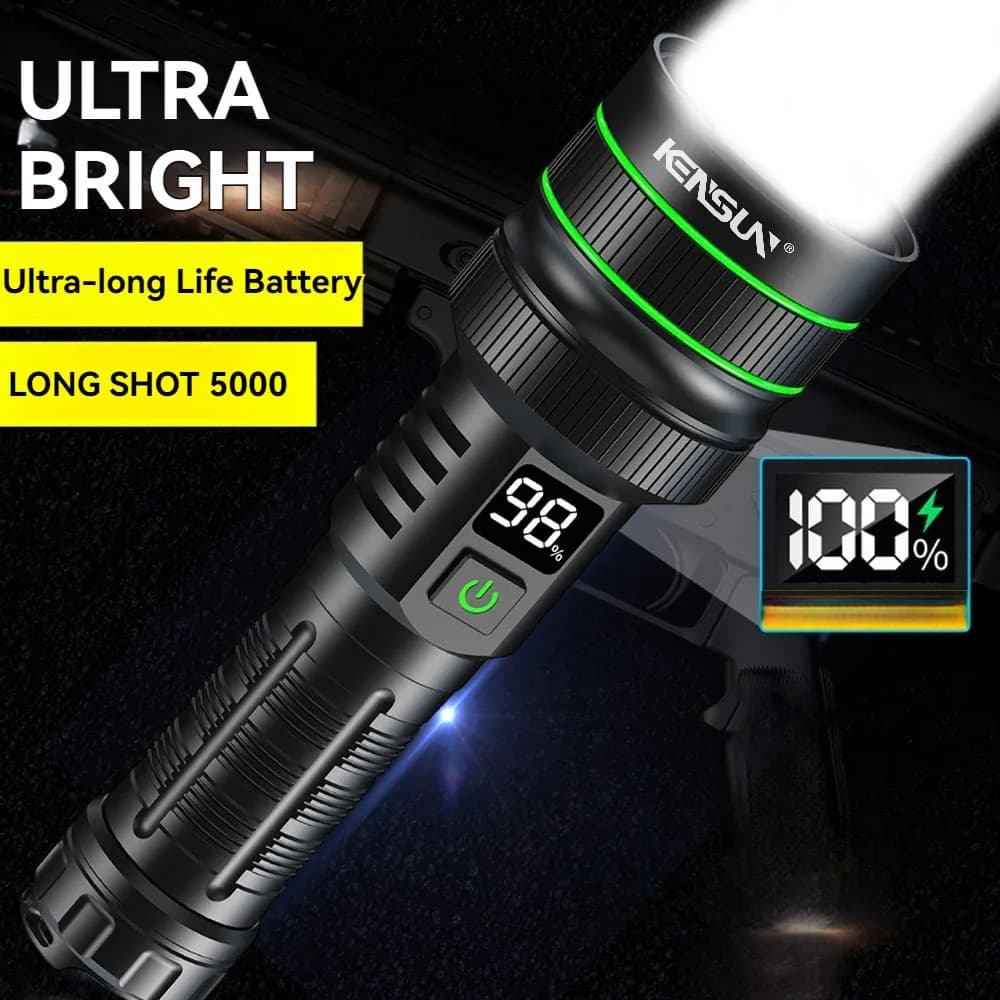 Offerta Speciale: Torcia Tattica LED Ultra Luminosa a Lungo Raggio, Ricaricabile, con Messa a Fuoco Variabile, Luce da Campeggio per Esterni