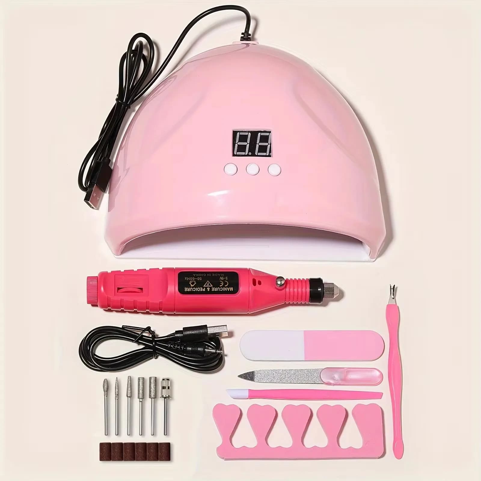 Professional Nail Kit with USB Electric Drill, LED UV Lamp for Drying Gel, Acrylic Manicure Set
