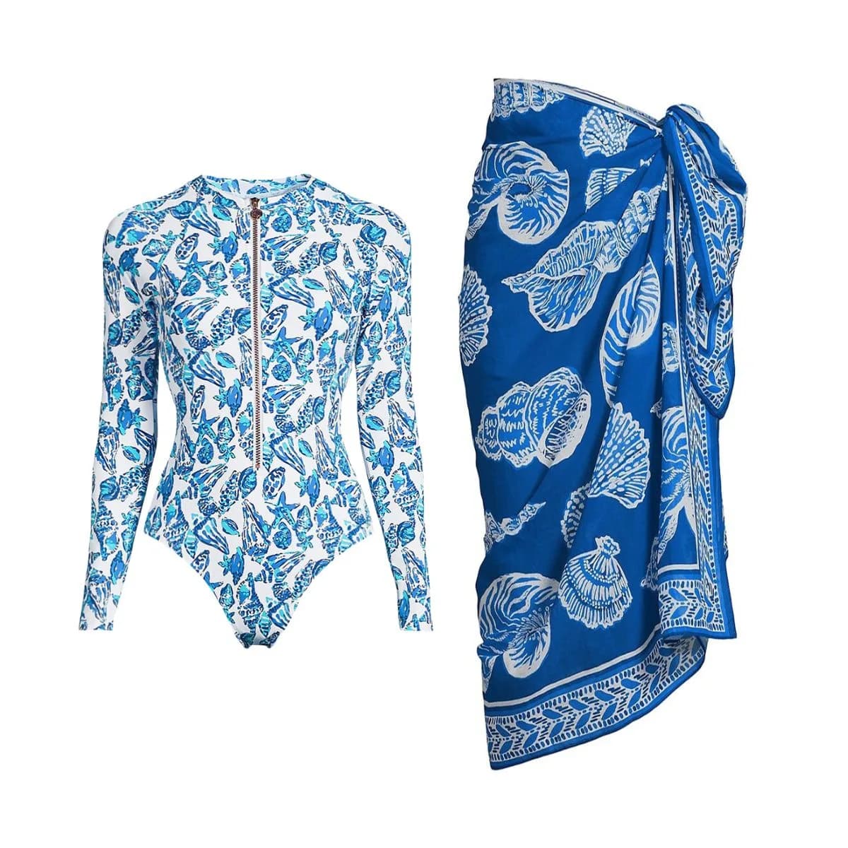 Nuovo costume da bagno a maniche lunghe con stampa 2 pezzi con pareo costumi da bagno donna sexy bikini push up femminile costume da surf tuta con cerniera costumi da bagno