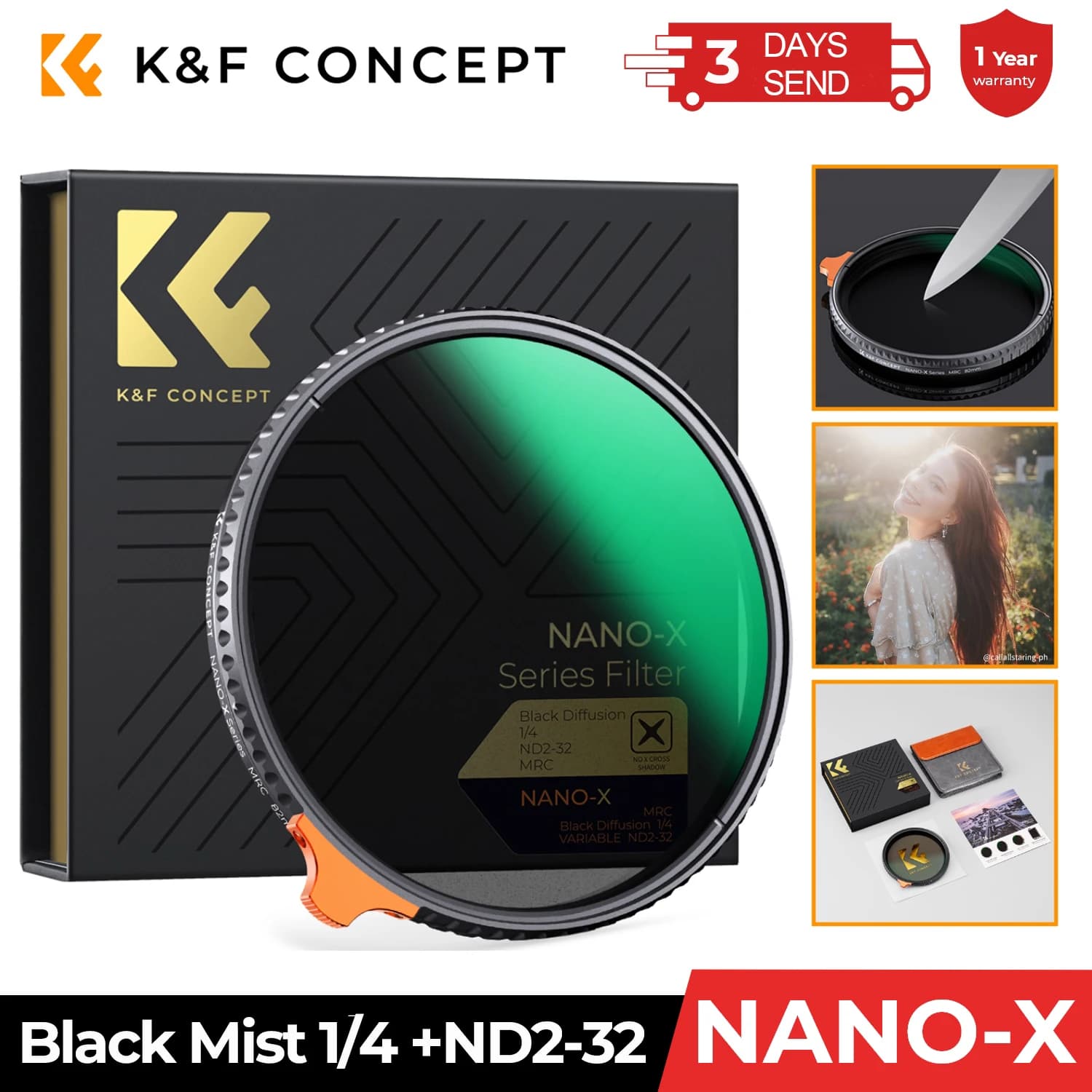 K&F CONCEPT ND2-32 1/4 lens filter camera diffuse black fog Variable 2 in 1 Filters ND Video 49mm 52mm 62mm 67mm 77mm