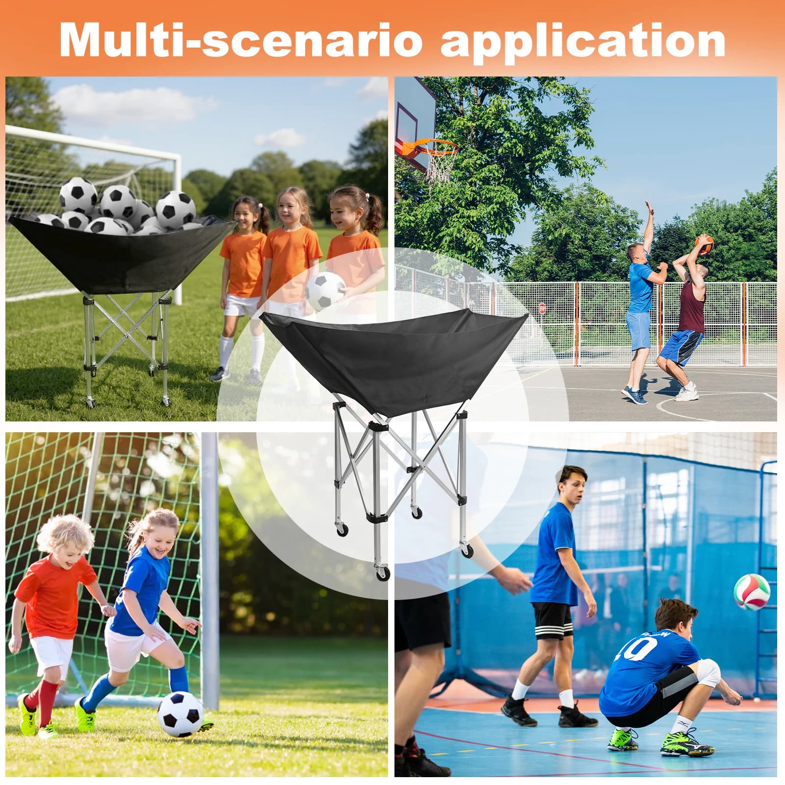 Carrello Pieghevole per Pallavolo, Carrello Portapalloni con Ruote, Attrezzatura per Allenamento Pallavolo, Porta Palloni per Facile Conservazione e Trasporto