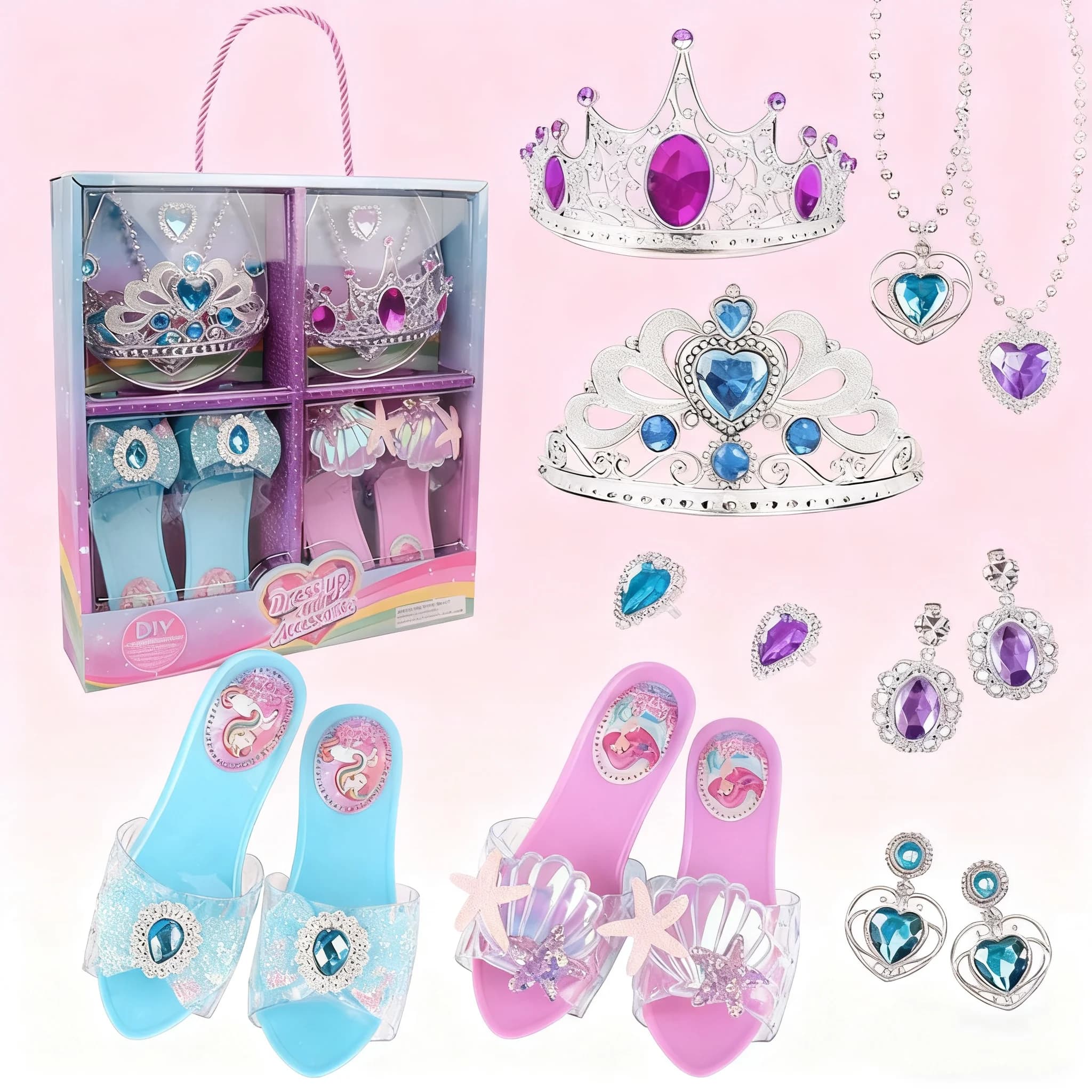 Dress Up Toy Girl Glass Slippers Earrings Jewellery Set Toy