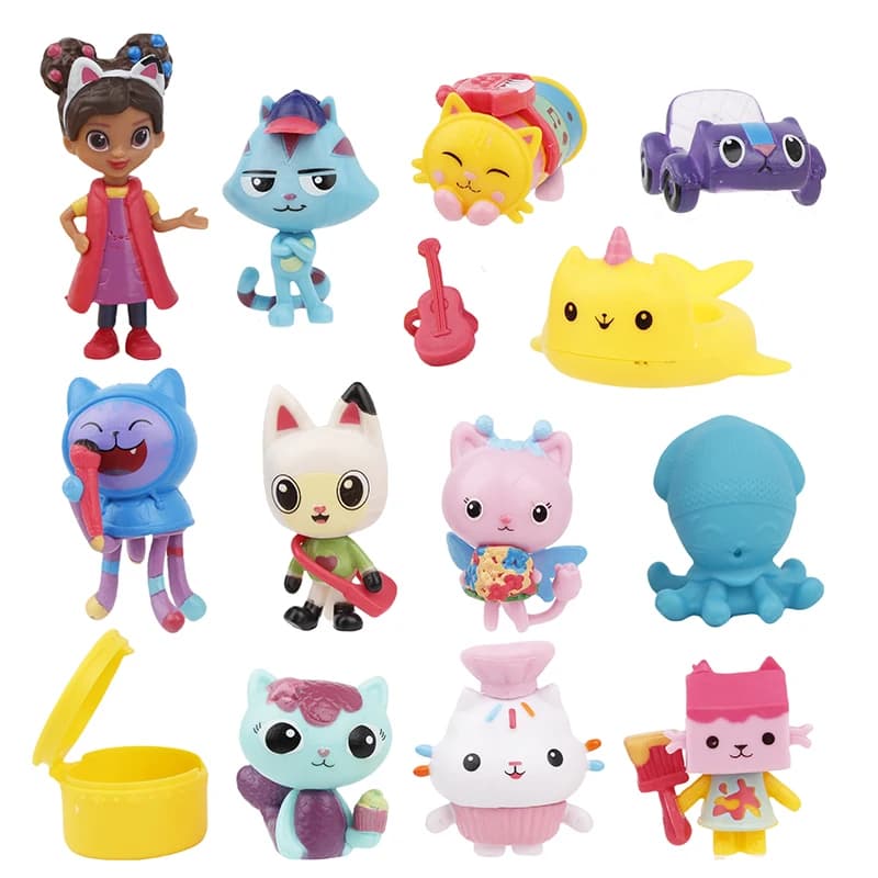 New Set of 13 Figurine Anime Gabby's Dollhouse in PVC, Smile Cat Models that hug Gaby