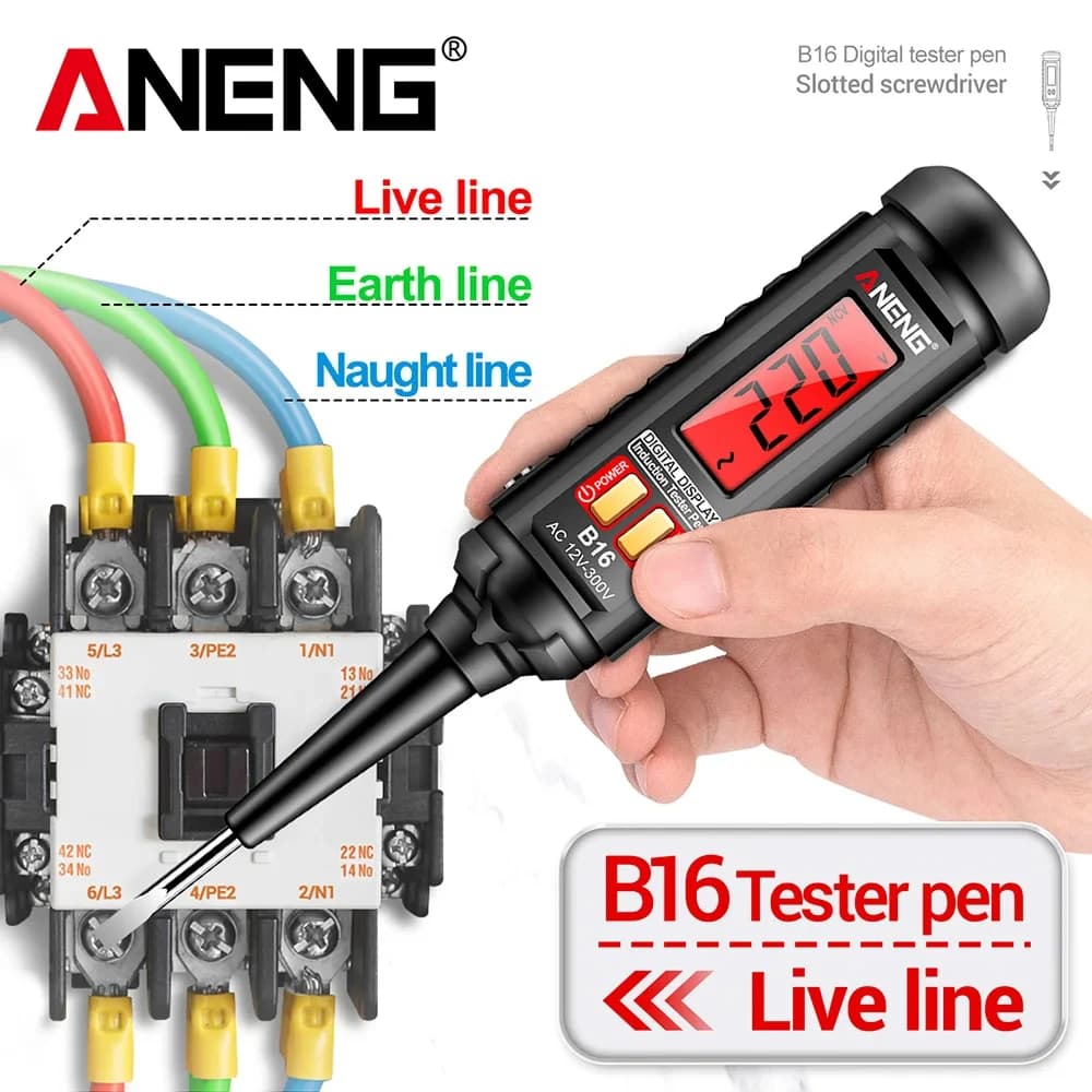 AC 12V-300V ANENG B16 Digital Voltage Tester, Screwdriver with NCV Contactless Voltage Sensor, Voltage Detector with Sound Alarm and Bright