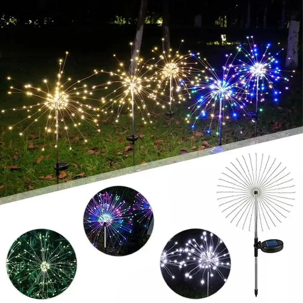 Luci Solari LED a Forma di Fuochi d'Artificio per Esterni, Decorazione da Giardino, Luci Fatate Impermeabili, Lampada a Forma di Soffione per Prato e Paesaggio