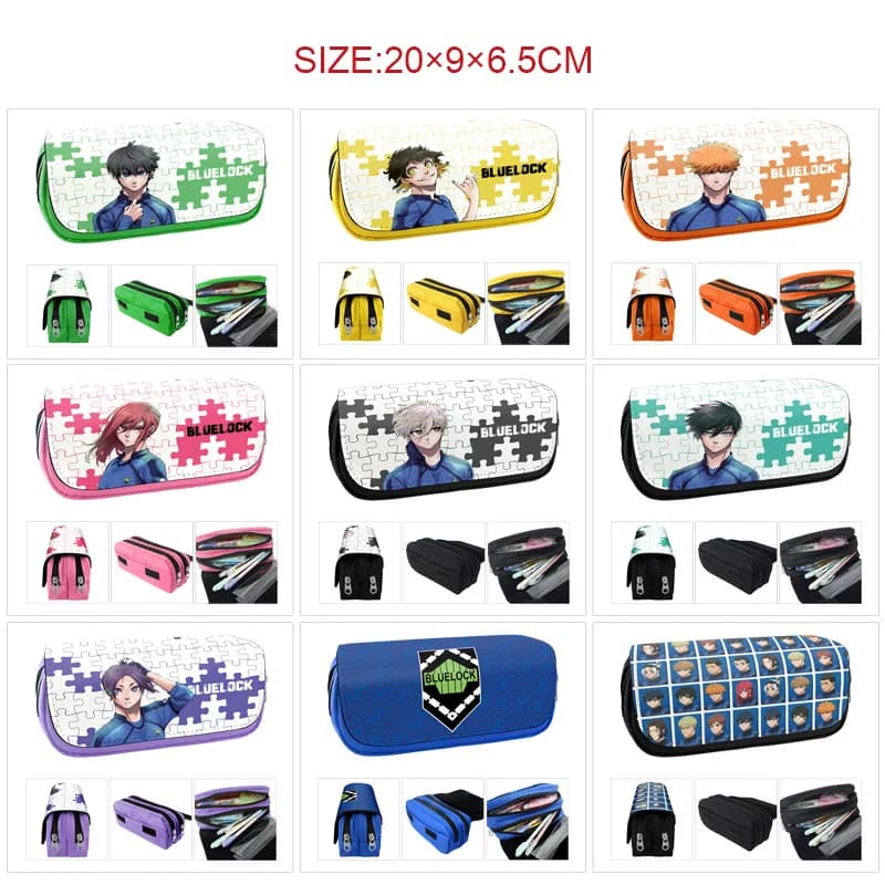 Astuccio Portamatite con Cerniera a Doppio Strato Stampato con Personaggi di Blue Lock Anime: Nagi Seishiro, Chigiri Hyoma, Bachira Meguru - Regalo