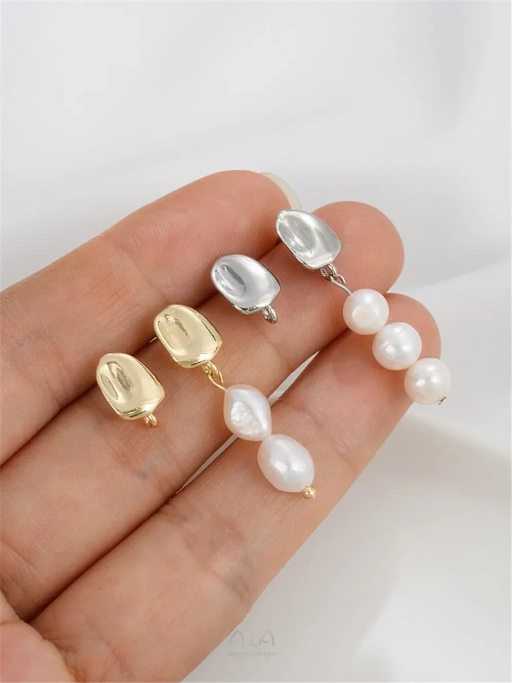 Orecchini in chicchi di caffè irregolari in oro 14 carati con anelli pendenti Accessori per orecchini di perle fai da te con ago in argento 925 E370