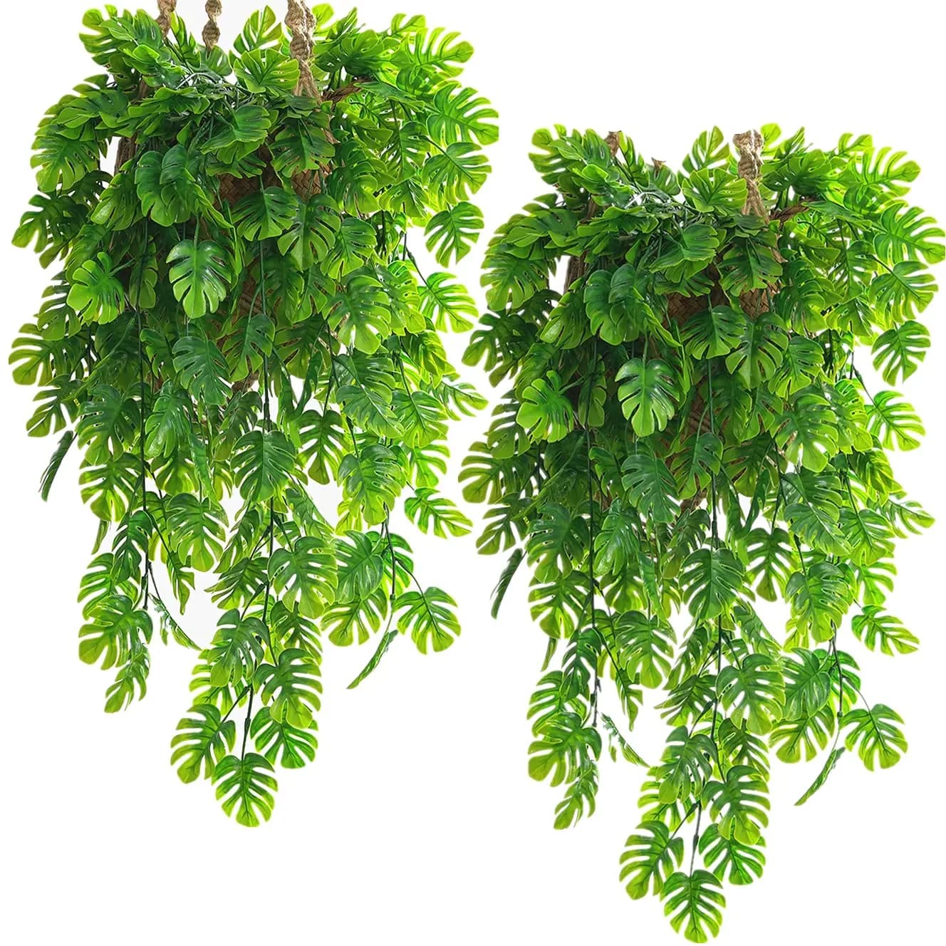 2 pieces of artificial plants of Monstera leaves, green vines, hanging wreath for wall decoration, home garden, wedding party decoration, fake plant