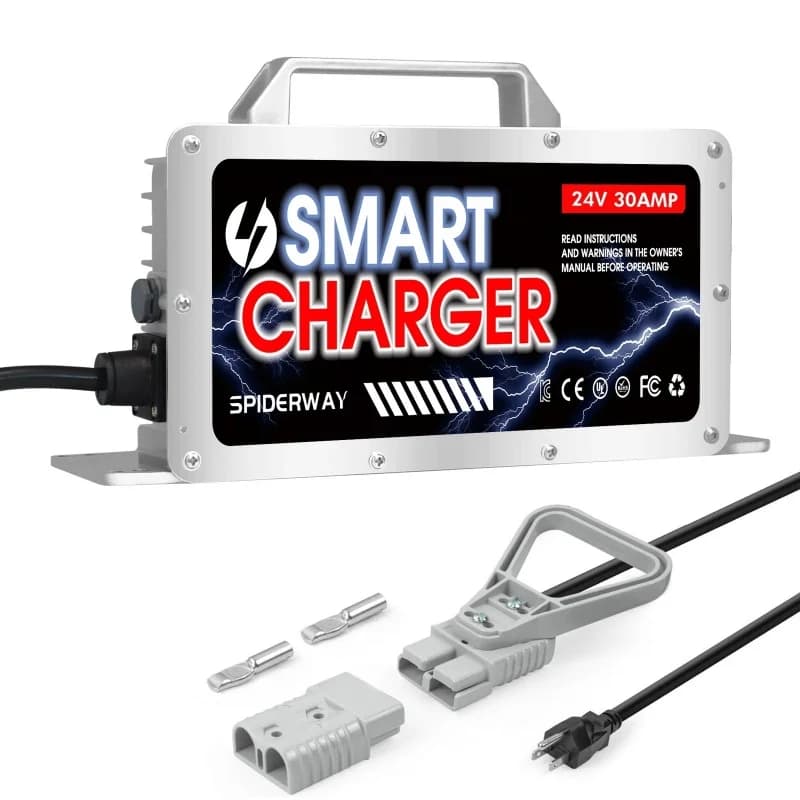 24V 30A Forklift Charger with Anderson Plug for Toyota Hyster Crown, 1400 W IP67 Waterproof Lead Intelligent Charger