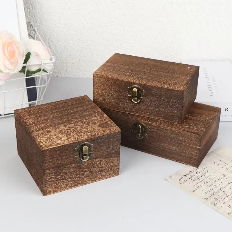 Scatole in Legno Stile Vintage con Coperchio, Contenitore Quadrato con Cerniera per Gioielli e Artigianato, Decorazione Casa, Fai-da-Te, Fatto a Mano, Festa della Mamma