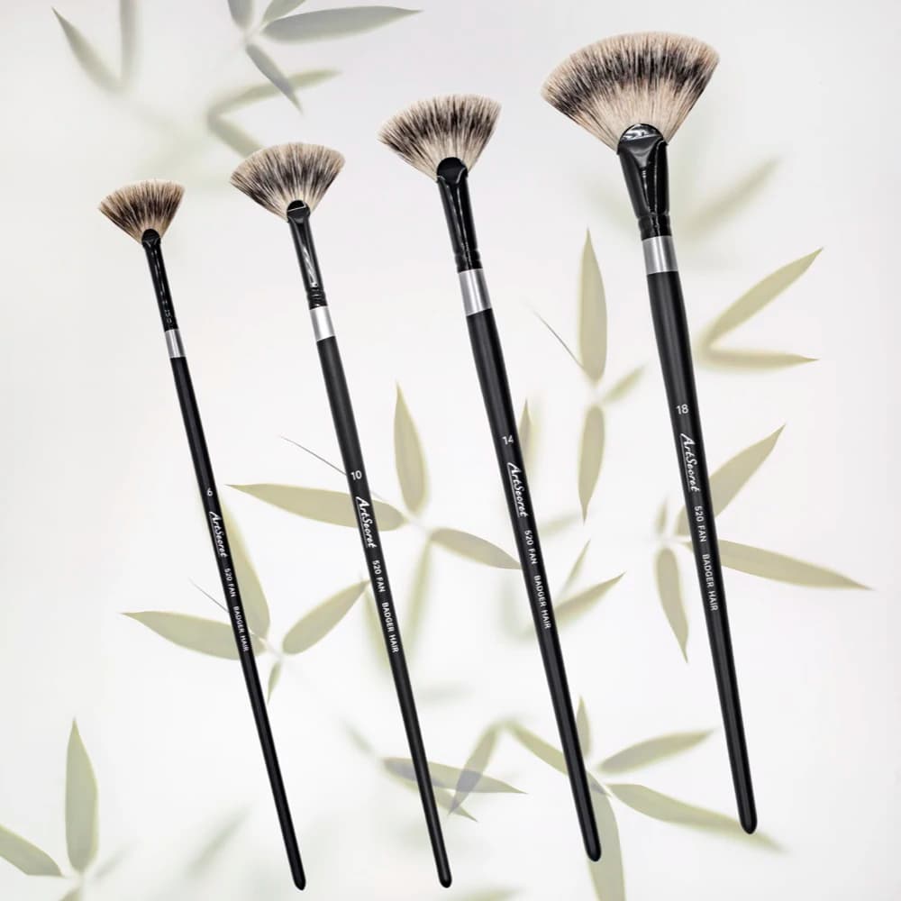 ArtSecret Badger Hair Fan Shape Art Paint Brush 520FAN Long Wood Handle Watercolor Acrylic Oil Paint Gouache Paintbrush