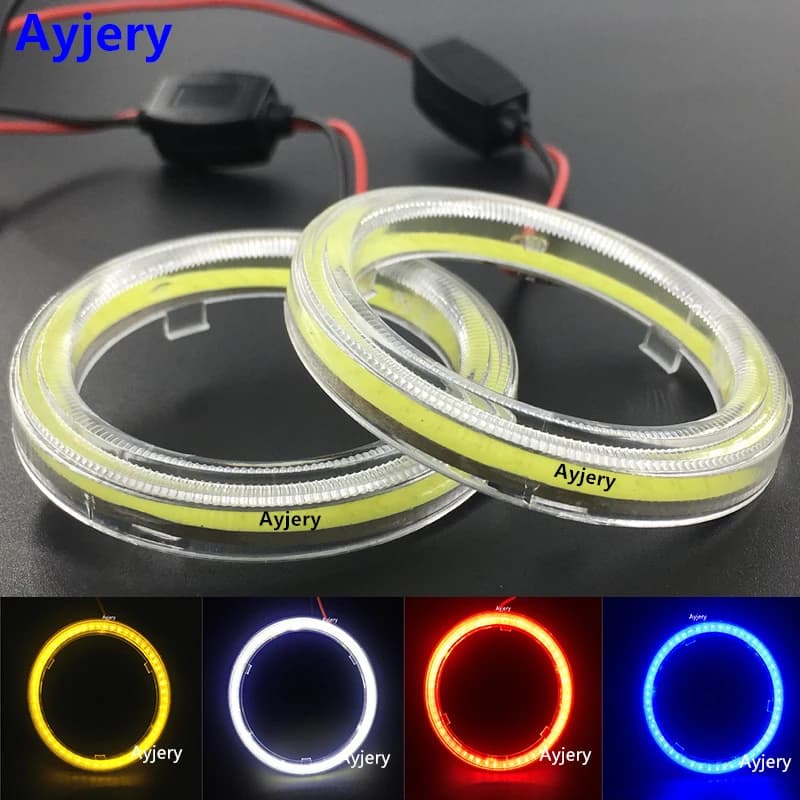1 pair 12V COB Angel Eyes LED Halo ring lights for car with red headshell 60MM 70MM 80MM 90MM 100MM 110MM 120MM car lights