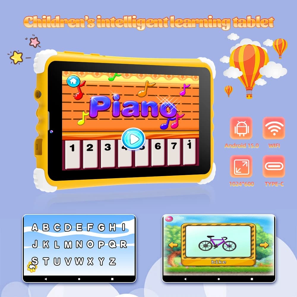 Nodizz Npad732 Tablet per Bambini da 7 Pollici, Android 15.0, 4GB+128GB RAM, WiFi, Doppio Sistema SIM, Tablet Educativo per Bambini